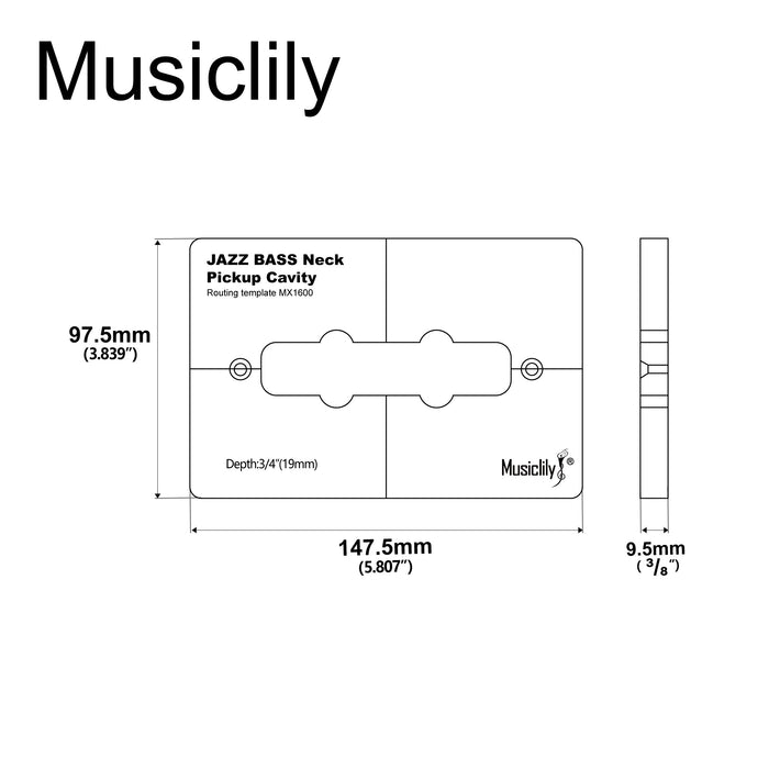 Dimensions of musiclily pro cnc accurate acrylic pickup routing template for standard jazz bass neck pickup mx1600