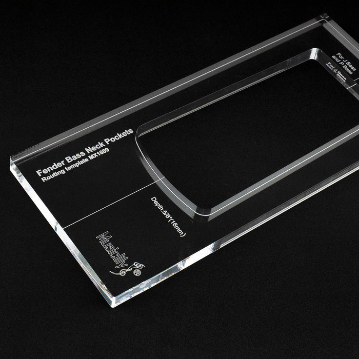 detail of musiclily pro cnc accurate acrylic bass neck routing templates for standard jazz bass p bass mx1609