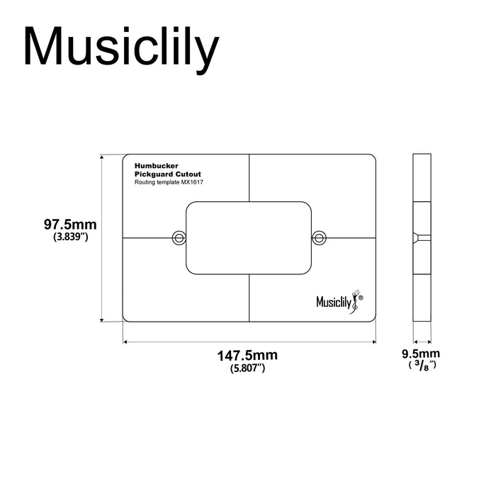 Dimensions of musiclily pro cnc accurate acrylic open style humbucker pickup routing template for electric guitar pickguard mx1617