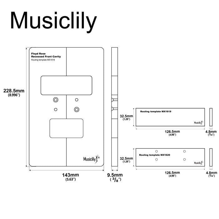 Dimensions of musiclily pro cnc accurate acrylic tremolo bridge routing templates set for floyd rose recessed modification mx1618mx1619 2mx1620 2