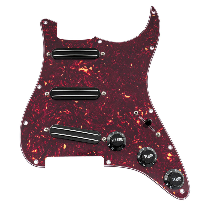 musiclily basic pre wired loaded st sss pickguard with ceramic mini rail humbucker for strat style electric guitar mx1651p, tortoise shell