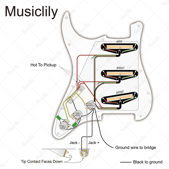 Musiclily Basic Pre-wired Loaded ST-SSS Pickguard with Ceramic Mini Rail Humbucker for Strat Style Electric Guitar