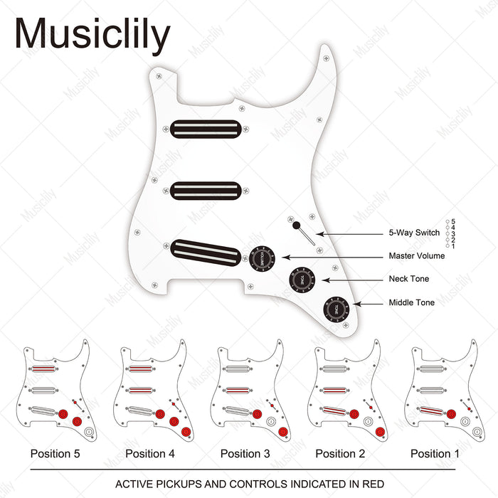 Musiclily Basic Pre-wired Loaded ST-SSS Pickguard with Ceramic Mini Rail Humbucker for Strat Style Electric Guitar