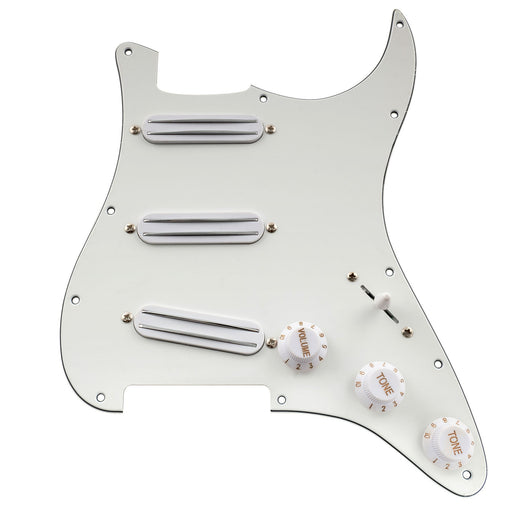 musiclily basic pre wired loaded st sss pickguard with ceramic mini rail humbucker for strat style electric guitar mx1651p, white