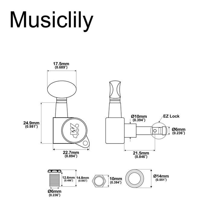 Wilkinson Single 19:1 Ratio E-Z-LOK Full Sealed Machine Head Bass Side Tuner Tuning Peg Key with Vintage Oval Button for Strat Tele Style Electric Guitar