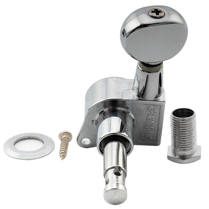 Wilkinson Single 19:1 Ratio E-Z-LOK Full Sealed Machine Head Bass Side Tuner Tuning Peg Key with Vintage Oval Button for Strat Tele Style Electric Guitar