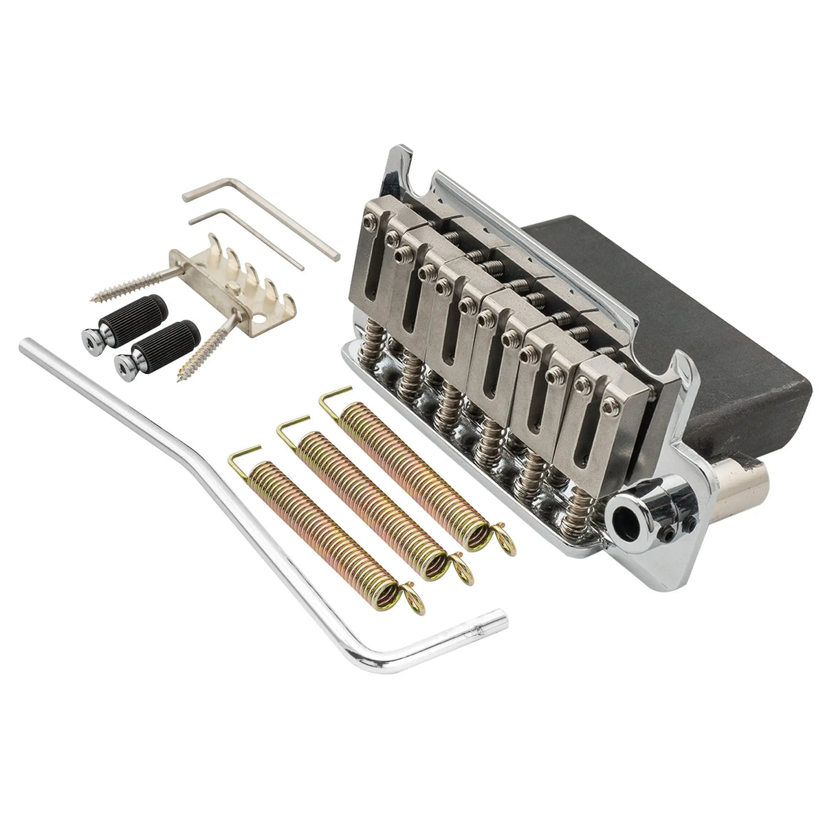 musiclily pro 52 5mm2 1 16 inch steel saddles full block 2 stud style guitar tremolo bridge for american strat style electric guitar mx1701p, chrome