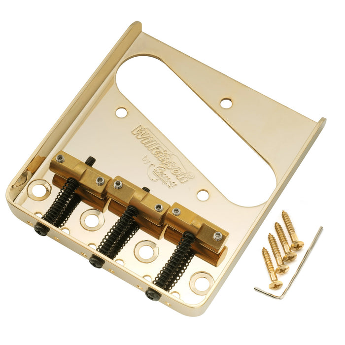 Puente de guitarra Wilkinson WTB de 54 mm (2-1/8 pulgadas) con compensación de latón y tres selletas para guitarra estilo Tele.