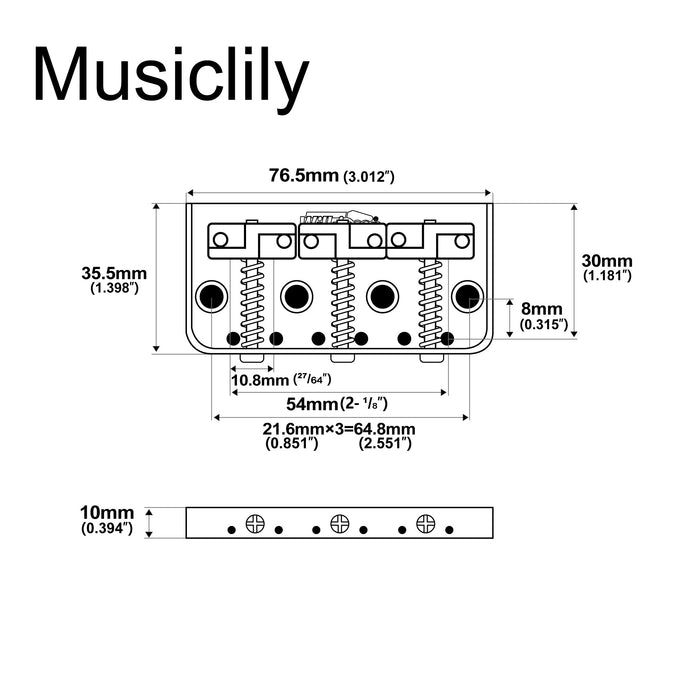 Dimensions of wilkinson wtbs 54mm2 1 8 inch short bridge brass compensated 3 saddles for humbucker tele style or vintage electric guitar mx1704p