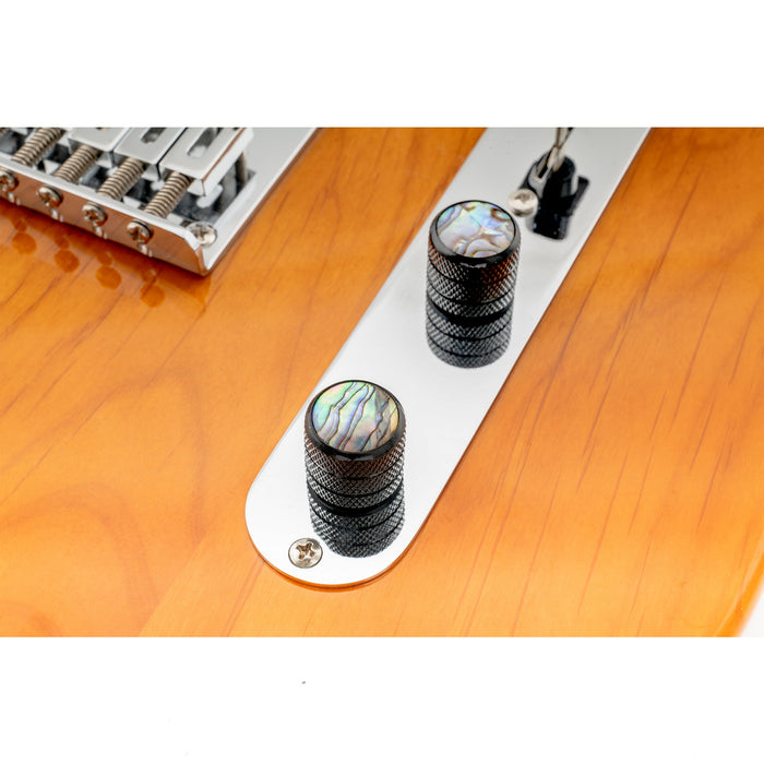 Perillas de control Musiclily Pro de acero grueso de 18 estrías con parte superior de abulón y cúpula para guitarra eléctrica o bajo importado (18 x 16,5 mm, juego de 2)