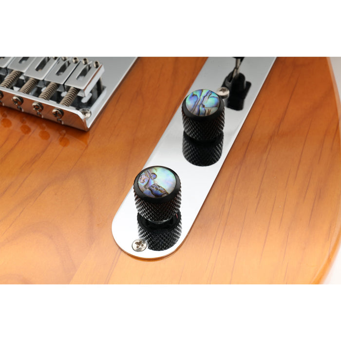 Perillas de control Musiclily Pro de acero grueso de 18 estrías con parte superior de abulón y cúpula para guitarra eléctrica o bajo estilo Tele, juego de 2