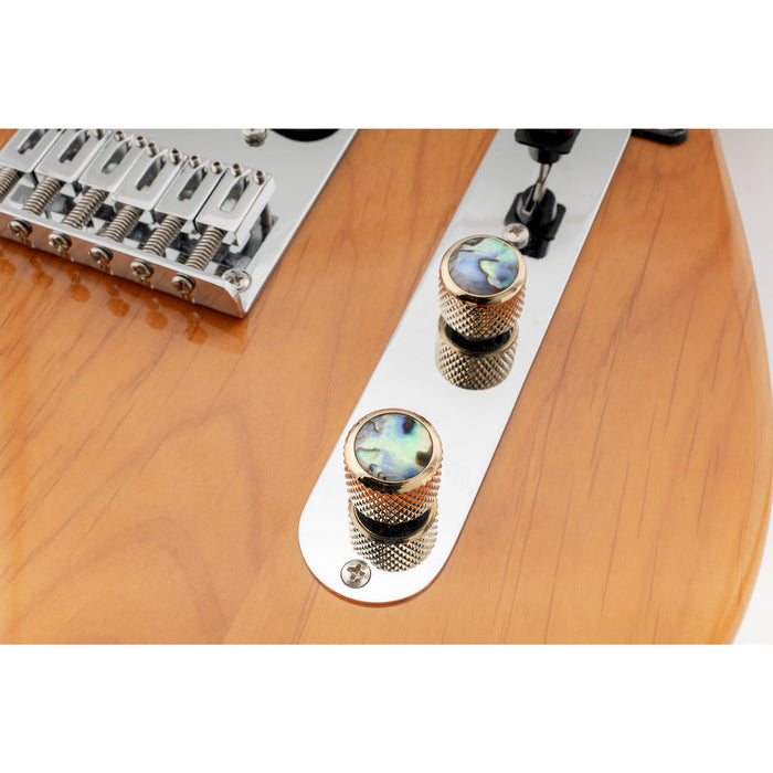 Perillas de control Musiclily Pro de acero grueso de 18 estrías con parte superior de abulón y cúpula para guitarra eléctrica o bajo estilo Tele, juego de 2