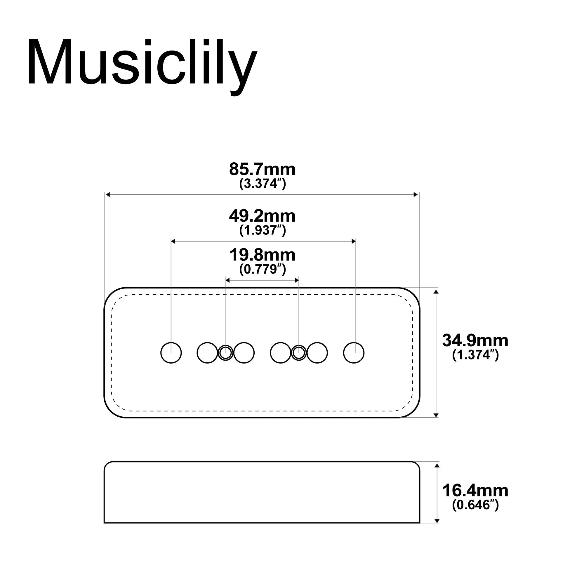 Dimensions of musiclily pro plastic p 90 soapbar guitar pickup covers compatible with usa lp mx1722 2p