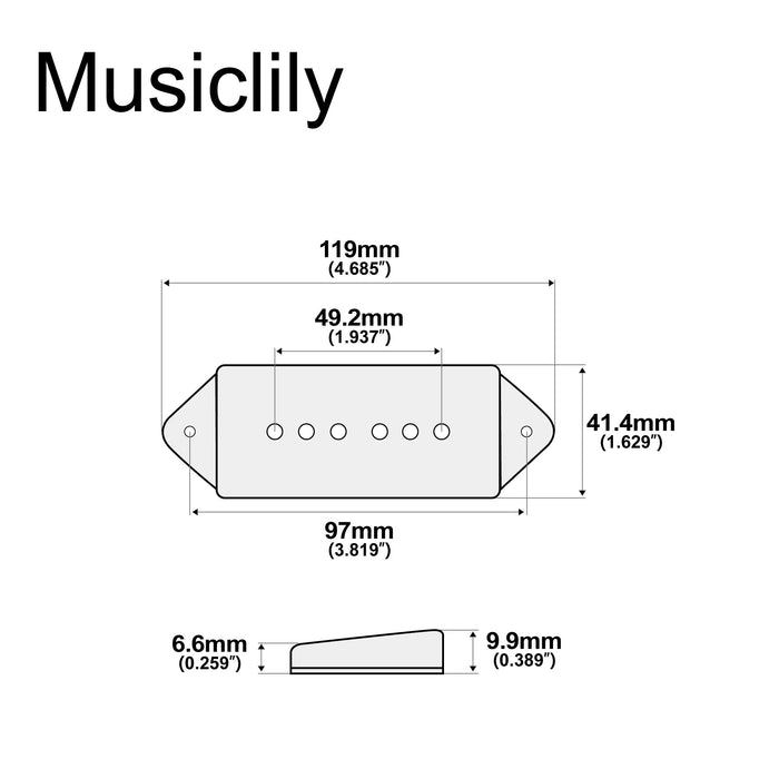 Dimensions of musiclily pro plastic 49 2mm p90 dog ear short low neck position pickup covers for usa lp vintage style epiphone mx1723 2p