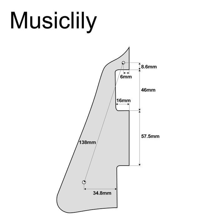Dimensions of musiclily pro left handed plastic guitar pickguard for 2006 present modern style epiphone les paul guitar 1ply mx1725p