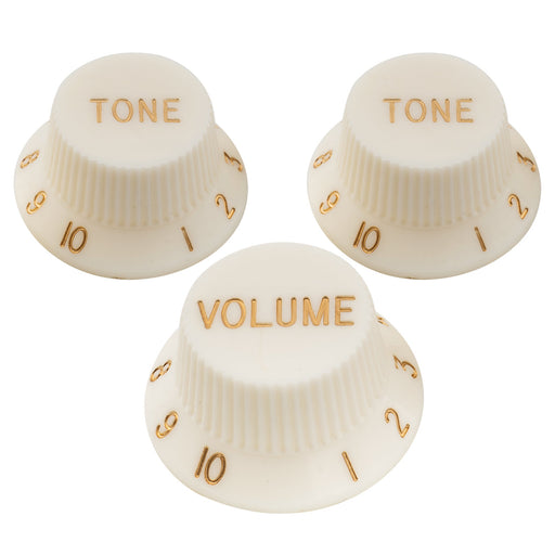 musiclily pro metric size 18 splines 1 volume 2 tone strat style knobs set for asia import guitar bass split shaft pots mx1733 2mx1734p, aged white