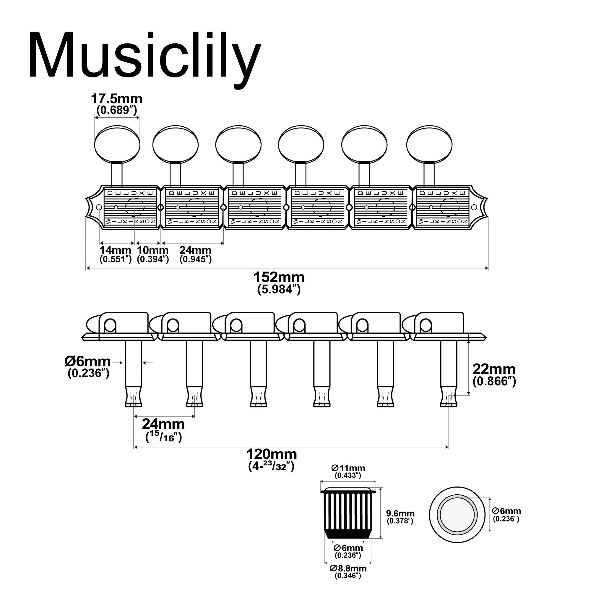 Wilkinson Vintage Deluxe Guitar Tuners Split Shaft 6 in Line Tuners Machine Heads Tuning Pegs Keys Set for Classic Vibe Fender Strat/Tele Style Wilkinson