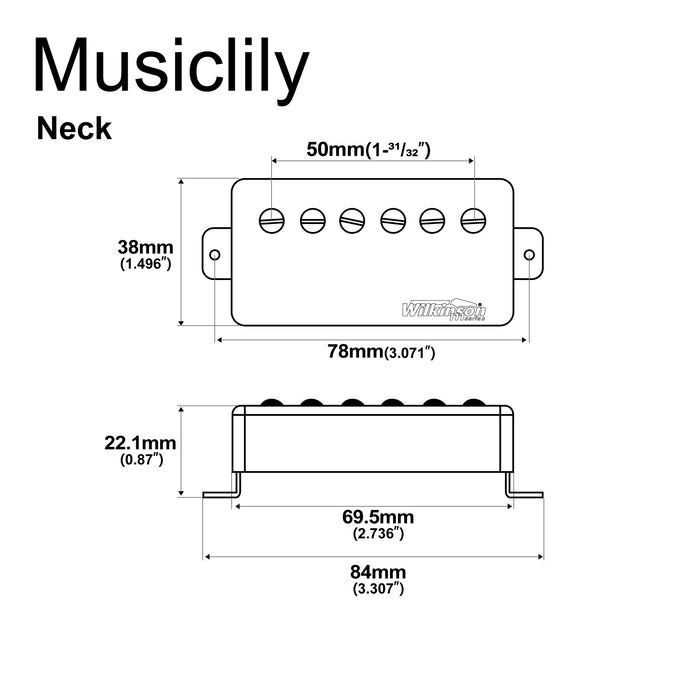 Dimensions of wilkinson m series vintage tone alnico 5 covered humbucker neck pickup for lp style electric guitar mx1755cr