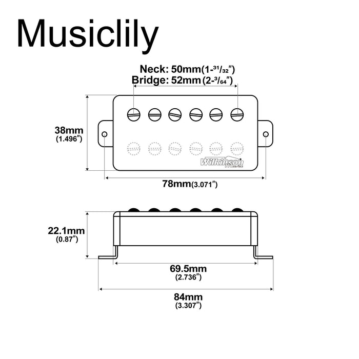 Dimensions of wilkinson m series vintage tone alnico 5 covered humbucker pickups set for lp style electric guitar mx1755crmx1756cr