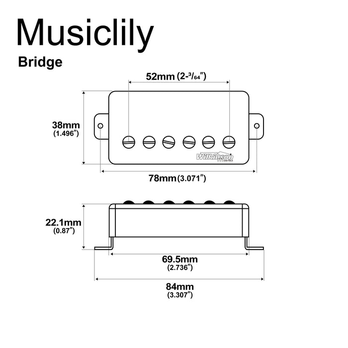 Dimensions of wilkinson m series vintage tone alnico 5 covered humbucker bridge pickup for lp style electric guitar mx1756cr