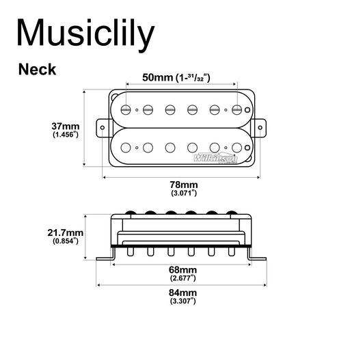Dimensions of wilkinson m series vintage tone alnico 5 overwound open style humbucker neck pickup for electric guitar mx1757bk