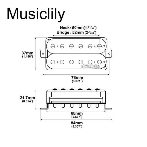 Dimensions of wilkinson m series vintage tone alnico 5 overwound open style humbucker pickups set for electric guitar mx1757bkmx1758bk