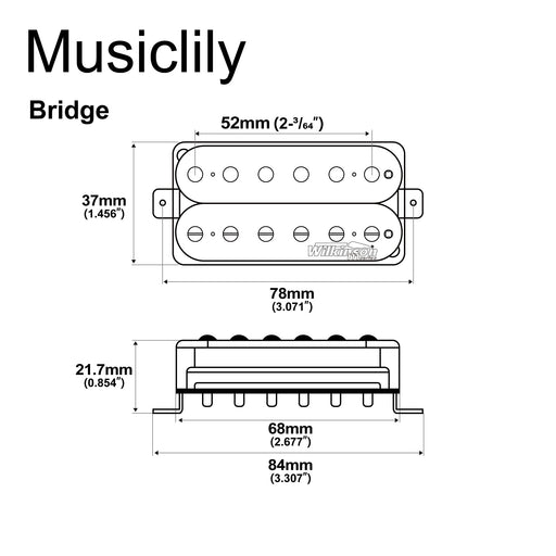 Dimensions of wilkinson m series vintage tone alnico 5 overwound open style humbucker bridge pickup for electric guitar mx1758bk