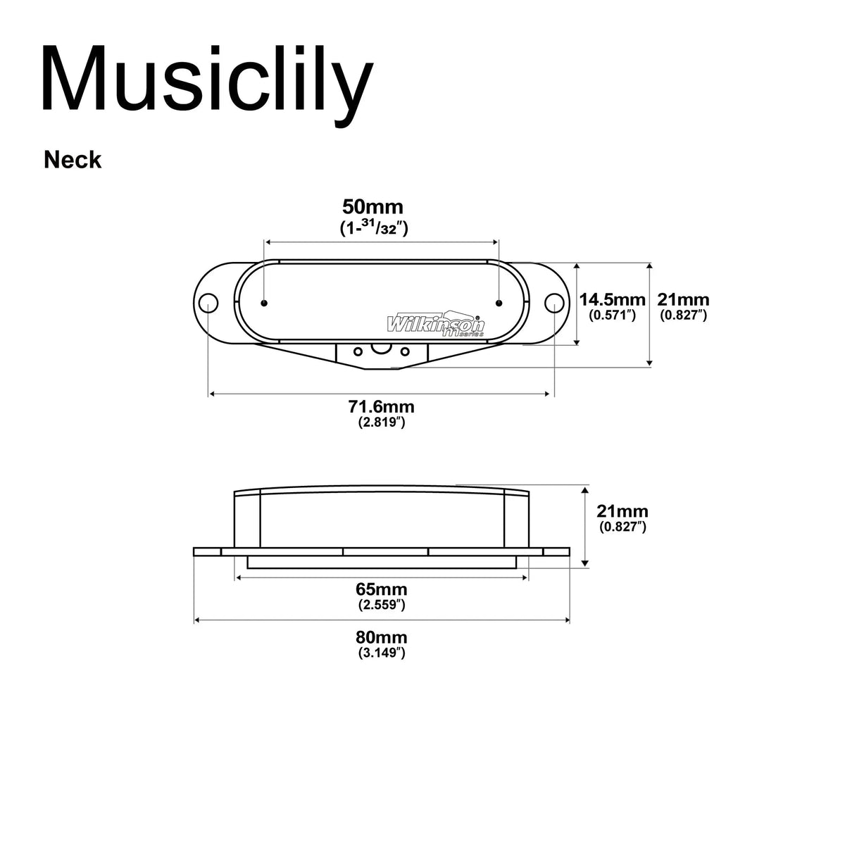 Dimensions of wilkinson m series low gauss nashville sound ceramic single coil neck pickup for tele style electric guitar mx1759p