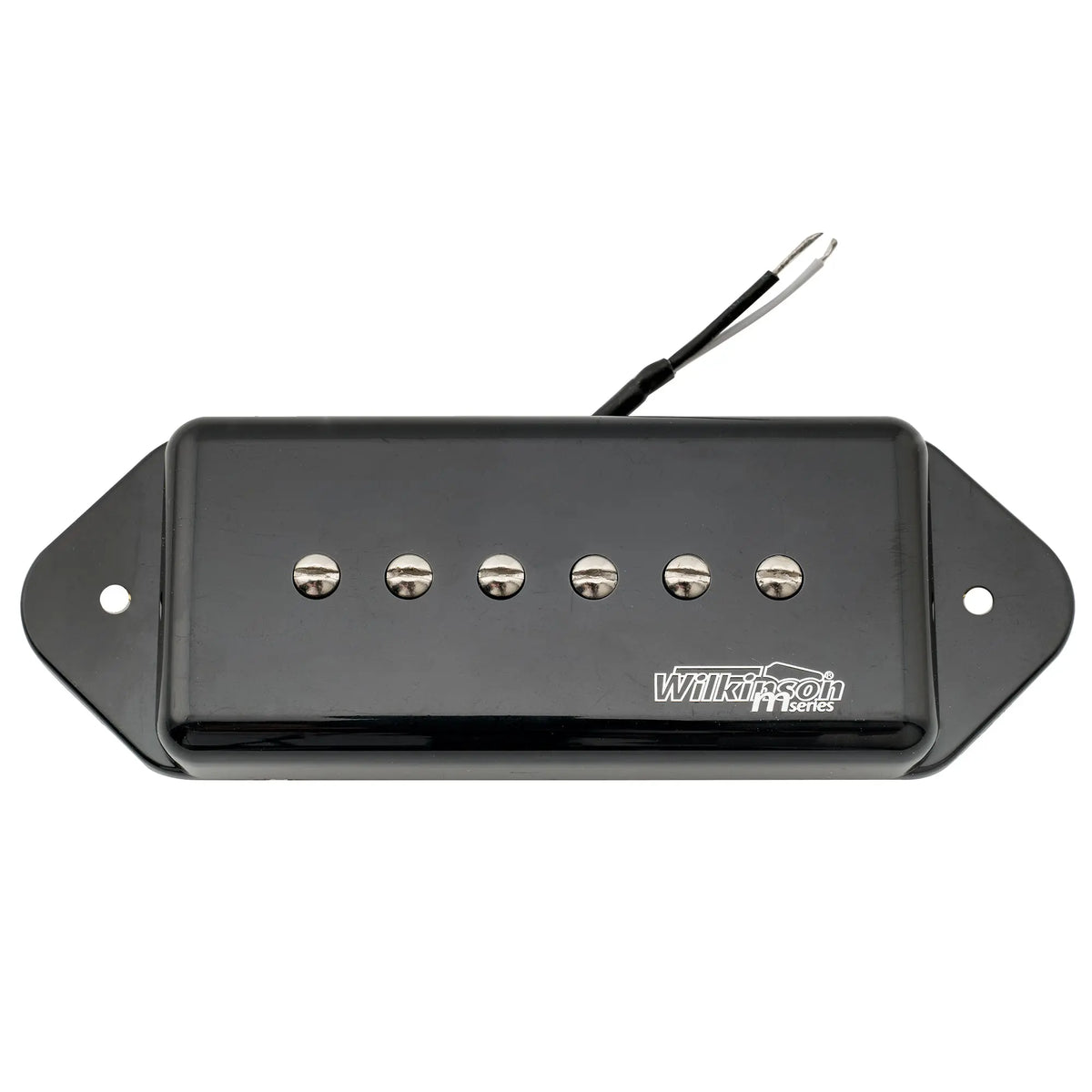 detail of wilkinson m series low gauss iconic sound ceramic p90 dogear style single coil bridge pickup for sg lp style electric guitar mx1764bk