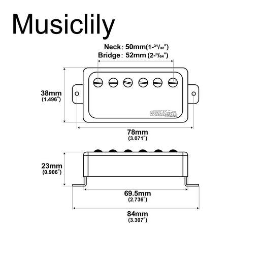Dimensions of wilkinson m series classic tone ceramic covered humbucker pickups set for lp style electric guitar mx1768crmx1769cr