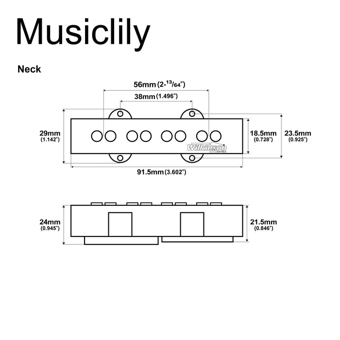 Dimensions of wilkinson m series variable gauss ceramic traditional jazz bass neck pickup for jb style electric bass mx1773
