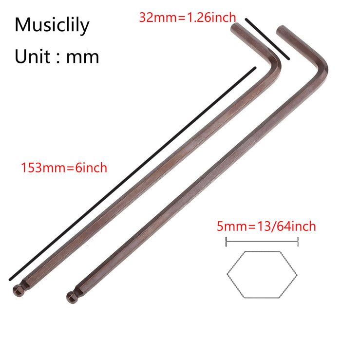 Dimensions of musiclily basic 5mm guitar truss rod hex wrench allen key ball end adjustment tool for martin acoustic guitar mx1779 2