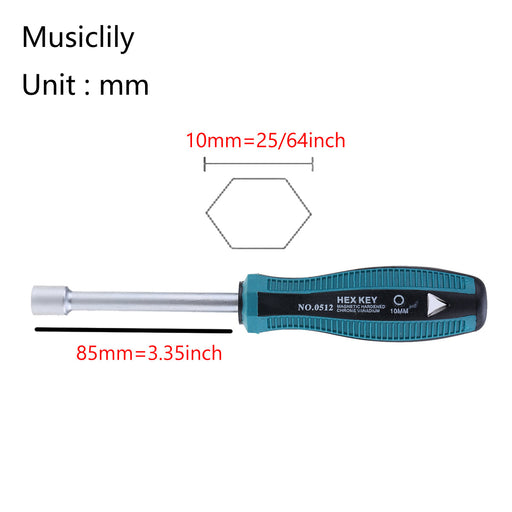 Dimensions of musiclily basic 10mm hex box wrench for modern guitar tuners machine heads nut setup mx1784