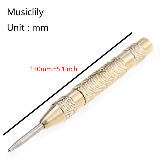 Dimensions of musiclily basic 130mm length brass automatic center pin punch adjustable spring loaded drill hole wood hand tool for guitar repair mx1785