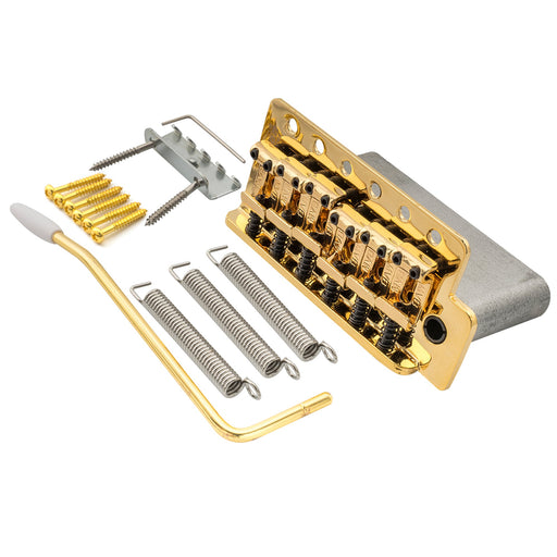 wilkinson m series 54mm2 1 8 inch string spacing 6 screw vintage bent saddle guitar tremolo bridge with push in arm 36mm block for strat style electric guitar mx1792p, gold