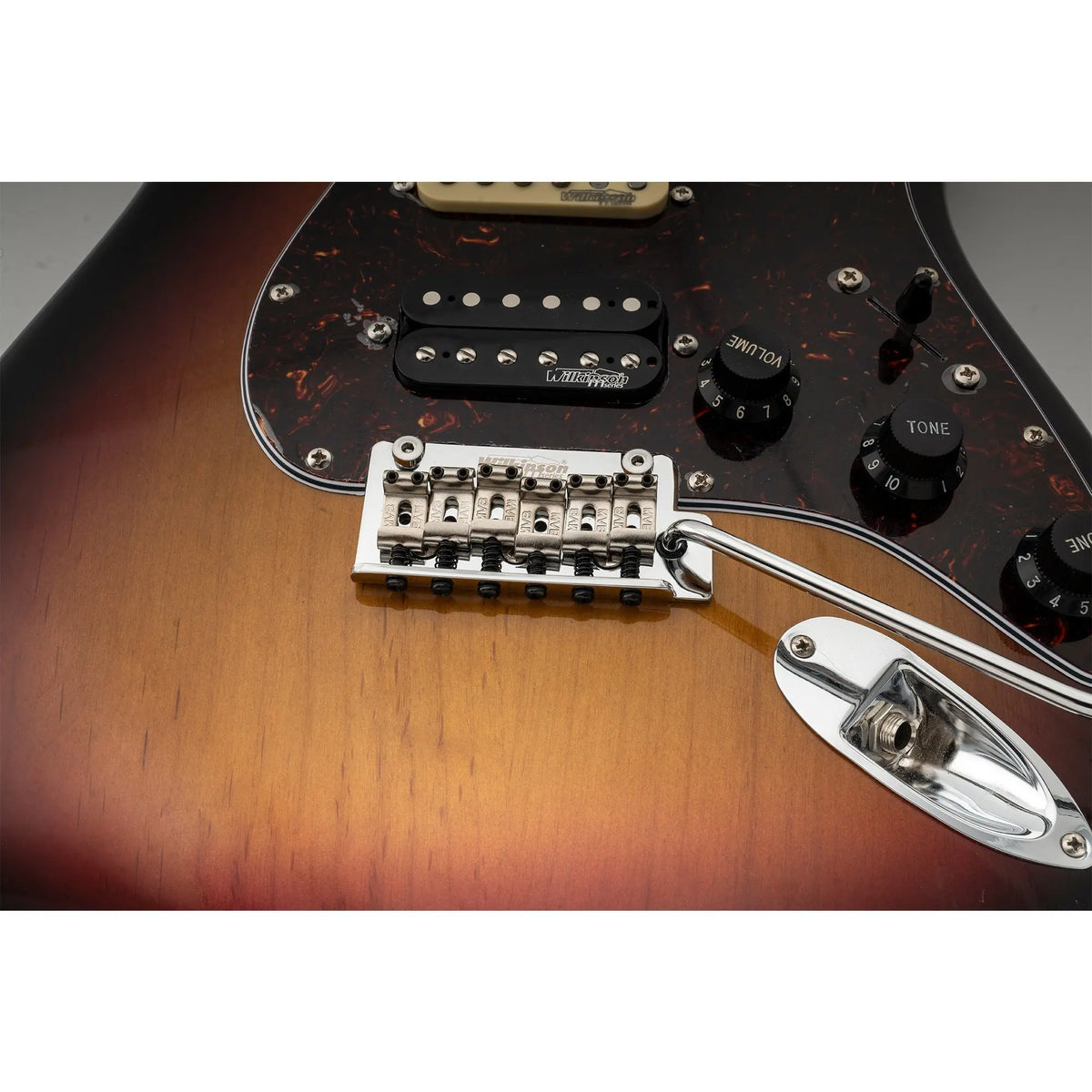 Application of wilkinson m series 54mm2 1 8 inch vintage style full block pop in arm 2 point st guitar tremolo bridge for mij mik strat style electric guitar mx1794p