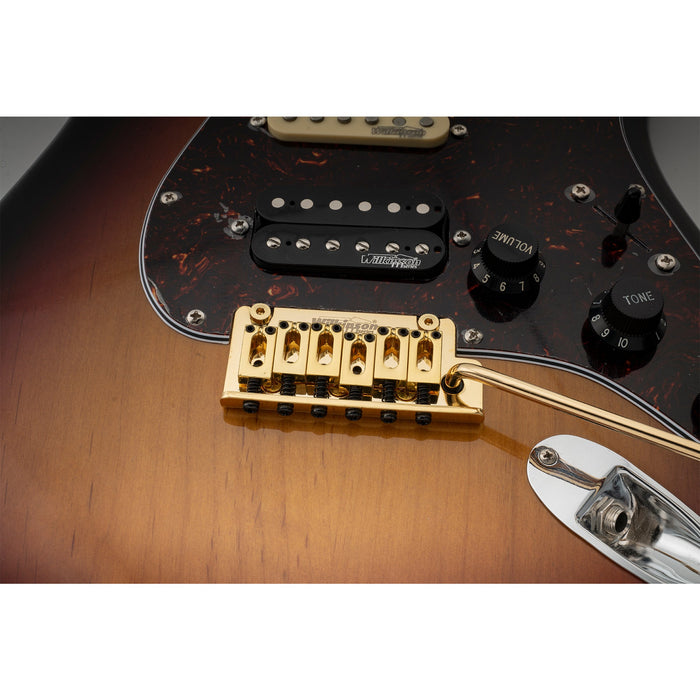 wilkinson m series 54mm2 1 8 inch full block st guitar tremolo bridge pop in arm 2 point for mij mik strat style electric guitar mx1795p, gold