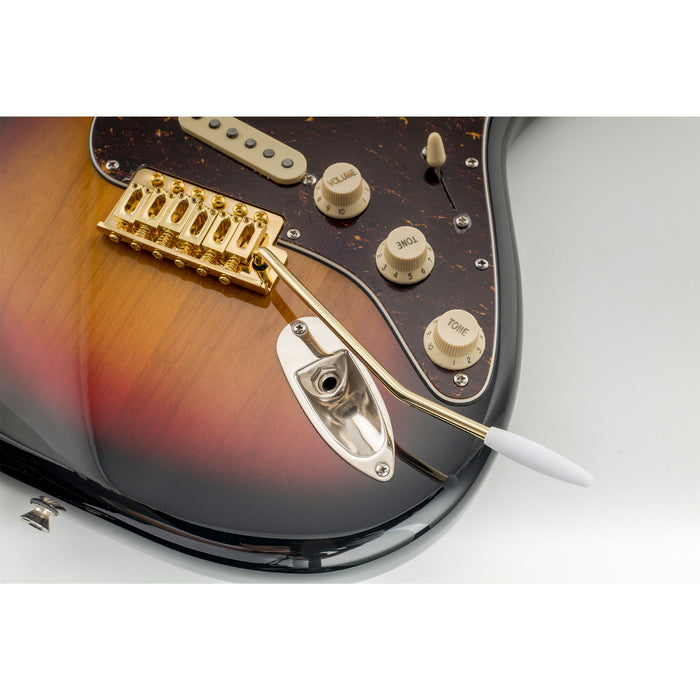 Wilkinson M Series Steel 5mm Push-In Strat Tremolo Arm Bridge Whammy Bar for Wilkinson and Other Imported Strat Style Electric Guitar, Gold with White tip