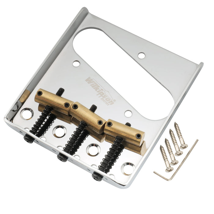 Wilkinson M Series 10.8mmピッチ 3連真鍮バレルサドル 鋼製プレート ヴィンテージAshtrayスタイルなテレブリッジ Teleエレキギター用 ブラック