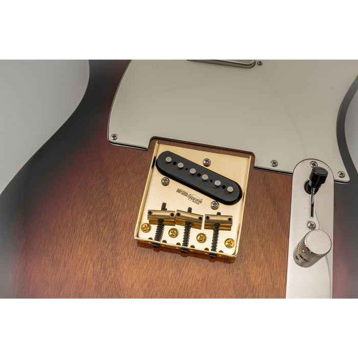 Wilkinson M Series 10.8mmピッチ 3連真鍮バレルサドル 鋼製プレート ヴィンテージAshtrayスタイルなテレブリッジ Teleエレキギター用 ブラック