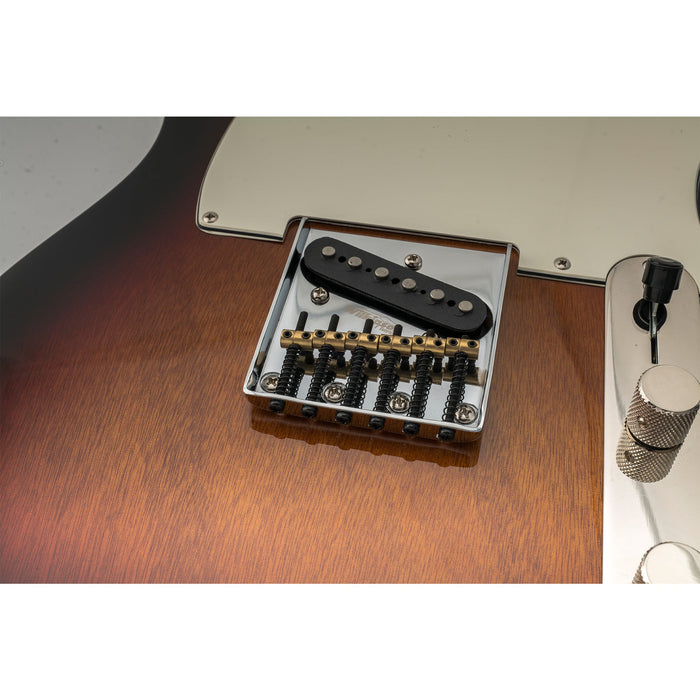 wilkinson m series 54mm2 1 8 inch vintage ashtray style bridge with 6 brass barrel saddles for tele style electric guitar mx1813p, chrome