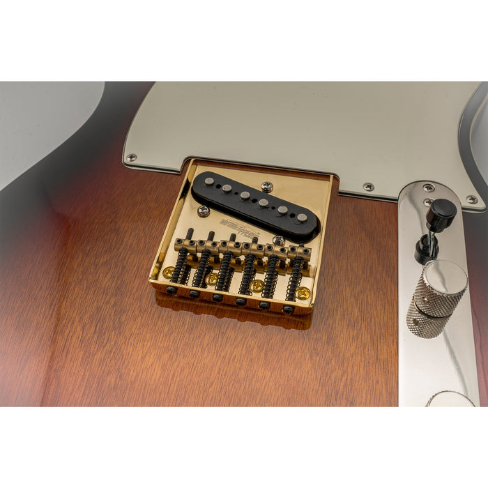 Wilkinson M Series 10.8mmピッチ 6連真鍮バレルサドル 鋼製プレート ヴィンテージAshtrayスタイルなテレブリッジ Teleエレキギター用 ブラック