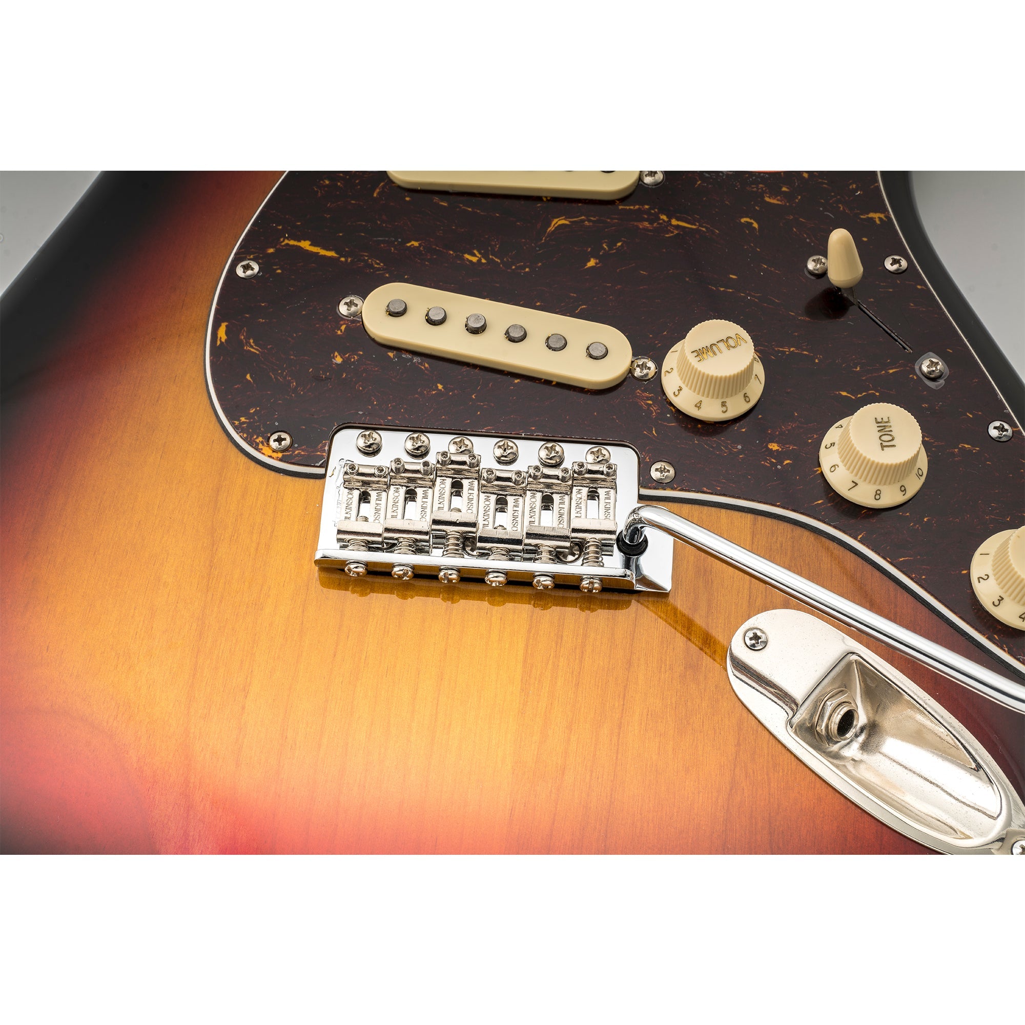wilkinson wvc sb 54mm2 1 8 inch 6 hole vintage steel saddles guitar tremolo bridge with full solid steel block for usa vintage strat and japan strat style electric guitar mx1831p, chrome