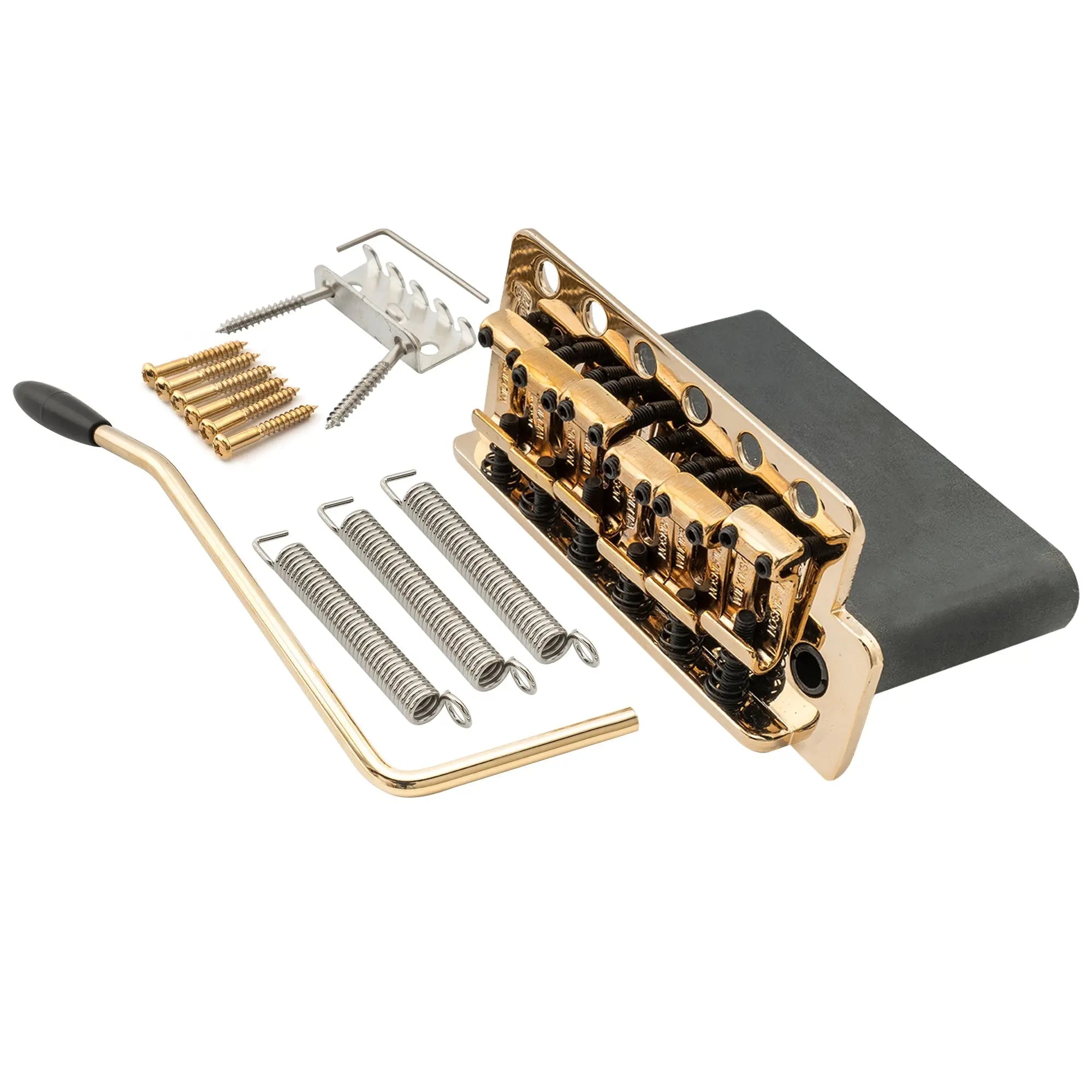 wilkinson wvc sb 54mm2 1 8 inch 6 hole vintage steel saddles guitar tremolo bridge with full solid steel block for usa vintage strat and japan strat style electric guitar mx1831p, gold