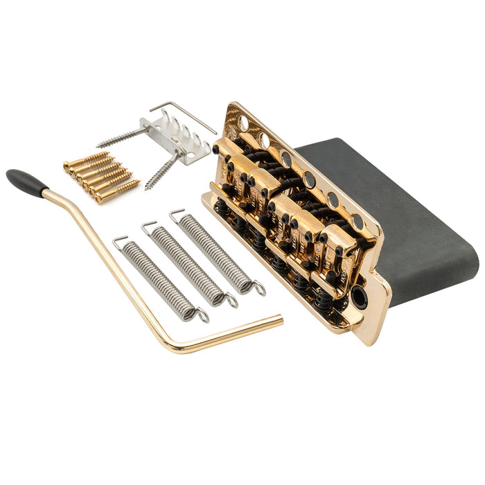 wilkinson wvc sb 54mm2 1 8 inch 6 hole vintage steel saddles guitar tremolo bridge with full solid steel block for usa vintage strat and japan strat style electric guitar mx1831p, gold