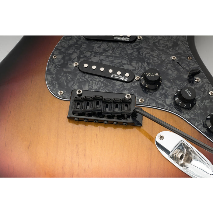 Application of wilkinson wv2 sb 54mm vintage steel saddles 2 point guitar tremolo bridge with full solid steel block for import strat and japan strat guitar mx1832p