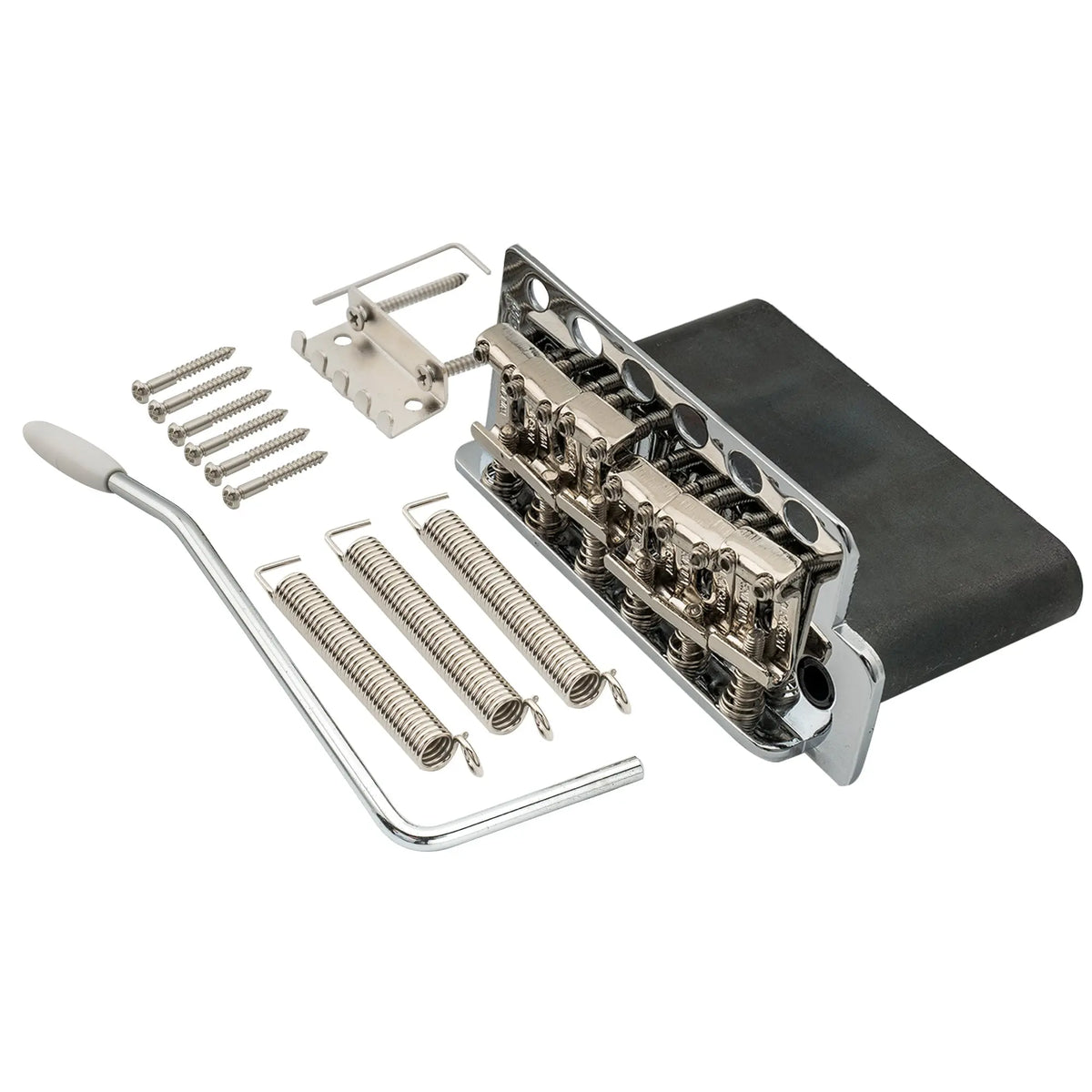 wilkinson wv6 sb 54mm2 1 8 inch 5 1 hole vintage steel saddles tremolo bridge with full steel block for fender usa and japan strat style electric guitar mx1833p, chrome