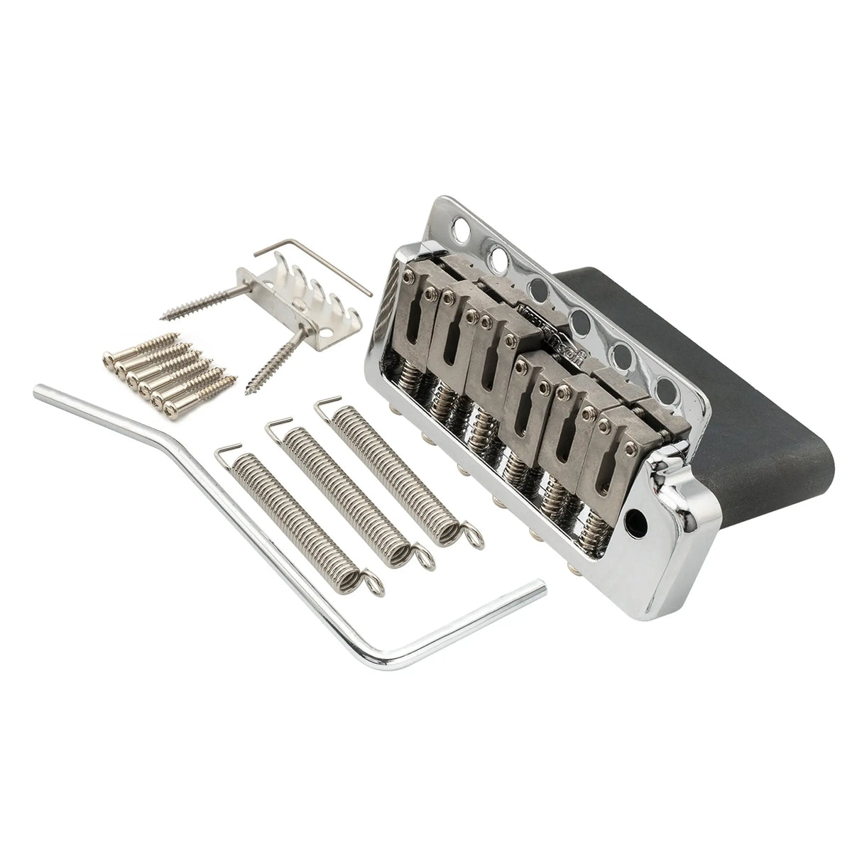 wilkinson wvpc sb 54mm2 1 8 inch stainless steel saddles 6 hole guitar tremolo bridge with full solid steel block for import strat and japan strat style electric guitar mx1834p, chrome