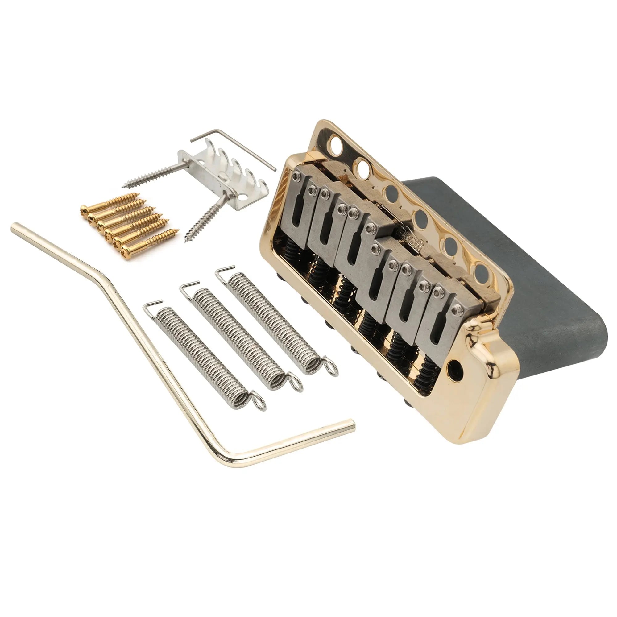 wilkinson wvpc sb 54mm2 1 8 inch stainless steel saddles 6 hole guitar tremolo bridge with full solid steel block for import strat and japan strat style electric guitar mx1834p, gold