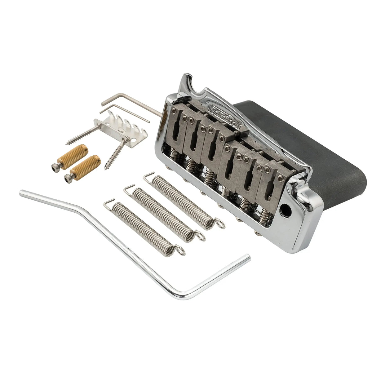 wilkinson wvp sb 54mm sus stainless steel saddles 2 point guitar tremolo bridge with full solid steel block for import strat and japan strat mx1837p, chrome